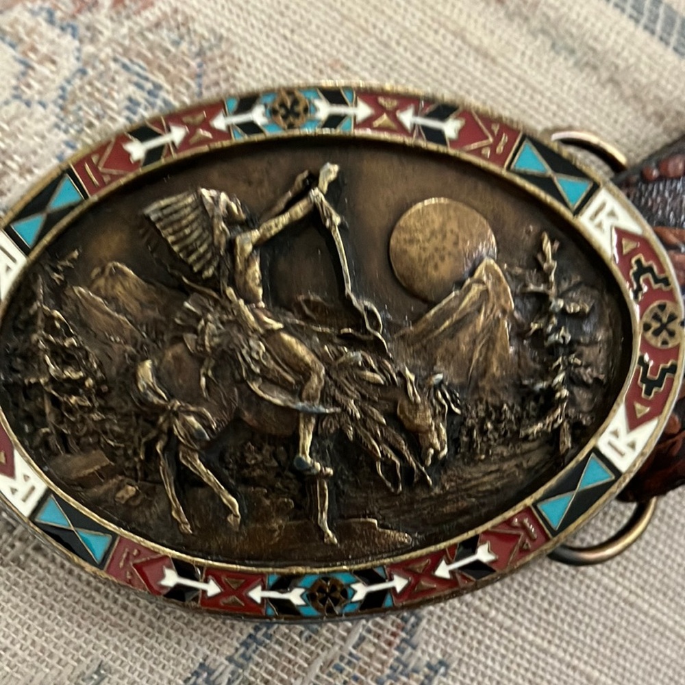 Hand tooled leather belt with buckle